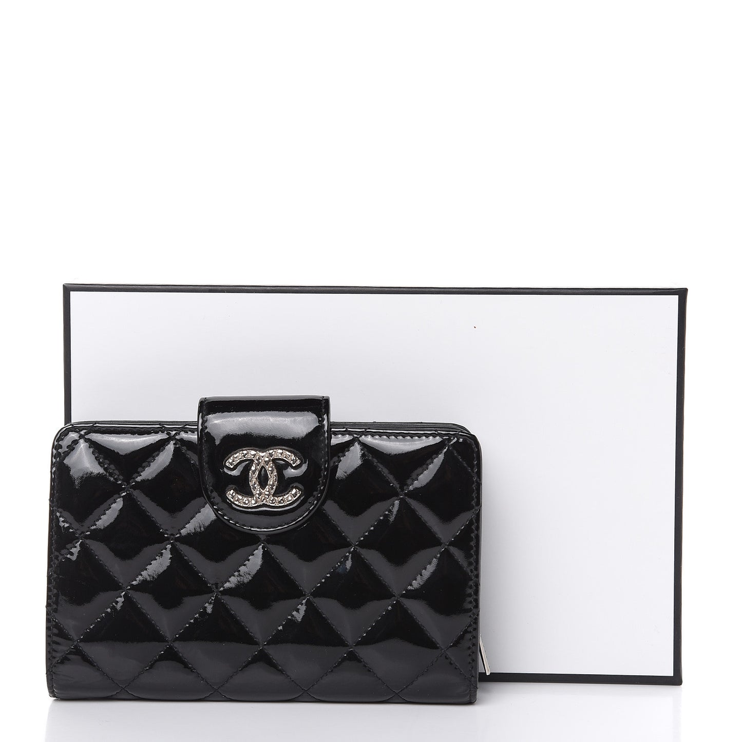 Patent Quilted Brilliant Zipped Pocket Wallet Black