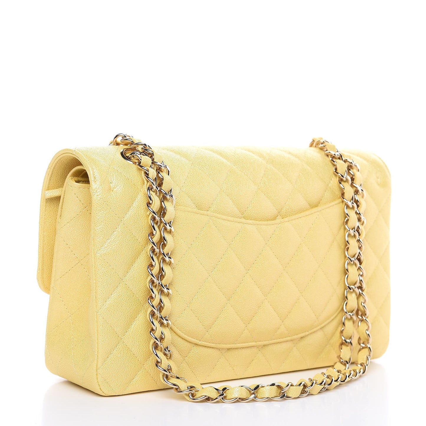 Iridescent Caviar Quilted Medium Double Flap Yellow