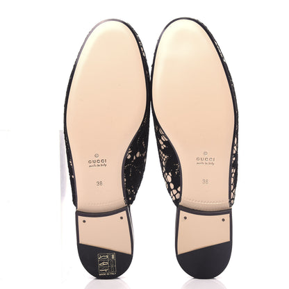 Gucci Lace Malaga Kid Womens Princetown Slippers 36 Black Skin Rose 6 of 11