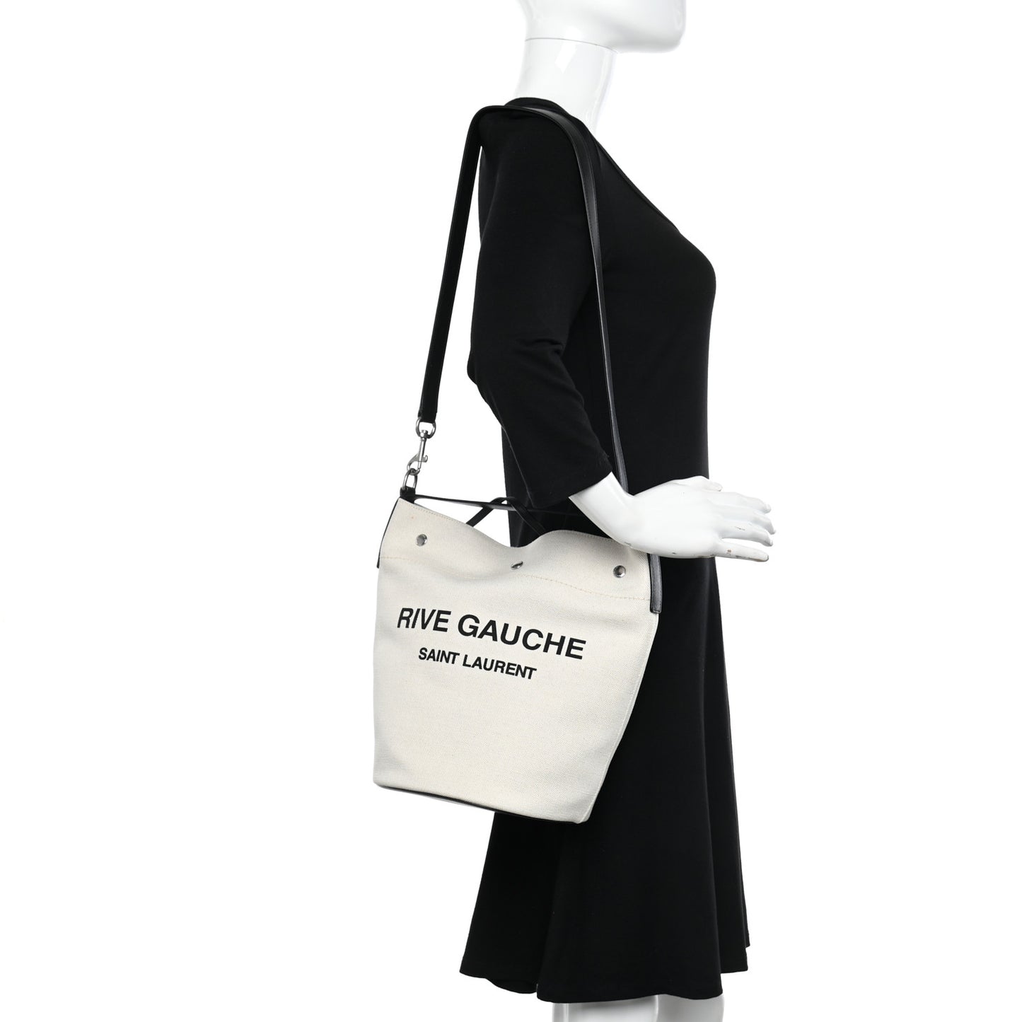 Linen Calfskin Rive Gauche Bucket Bag Greggio Natural