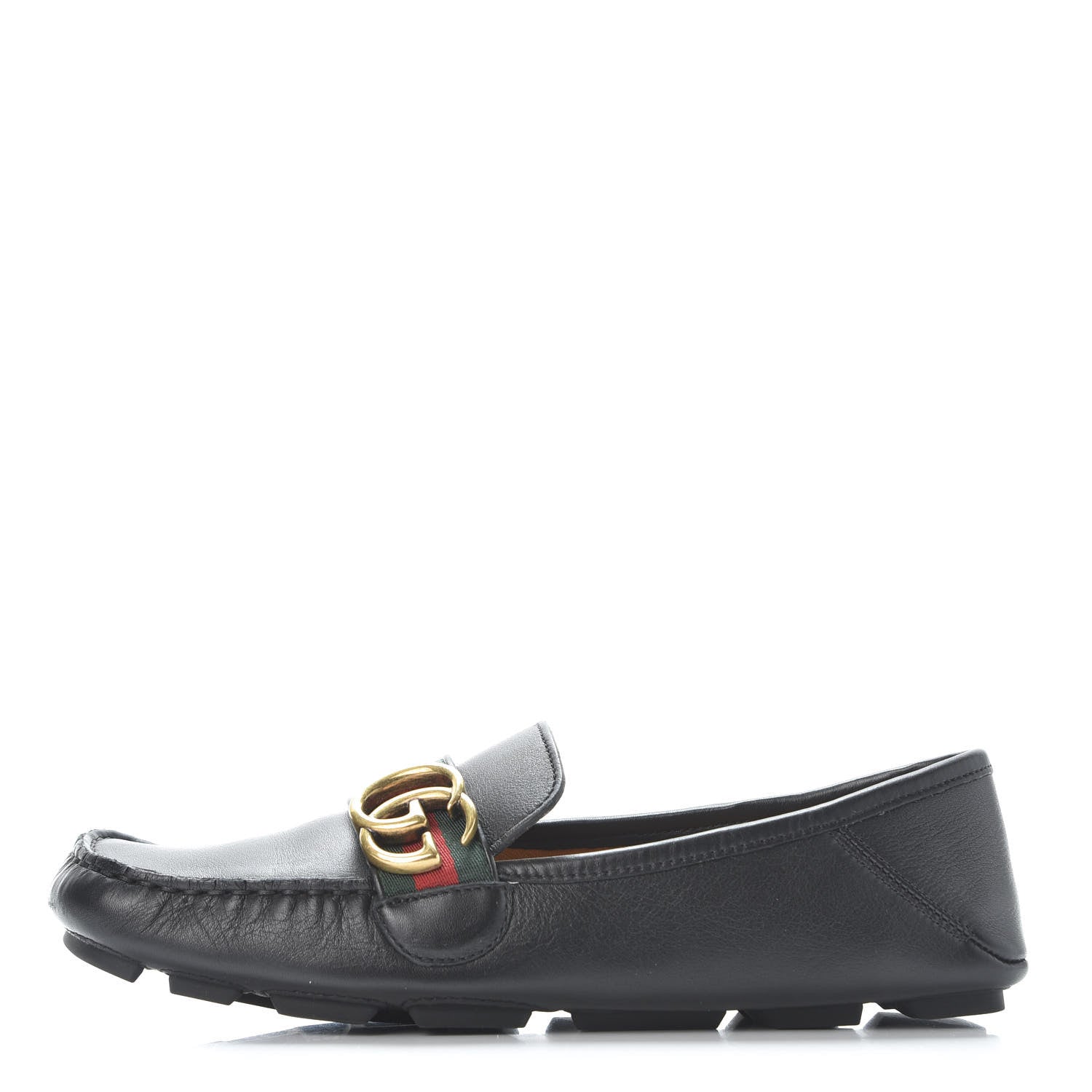 Gucci Calfskin Womens Noel Web Driver Loafers 38.5 Black 1 of 12