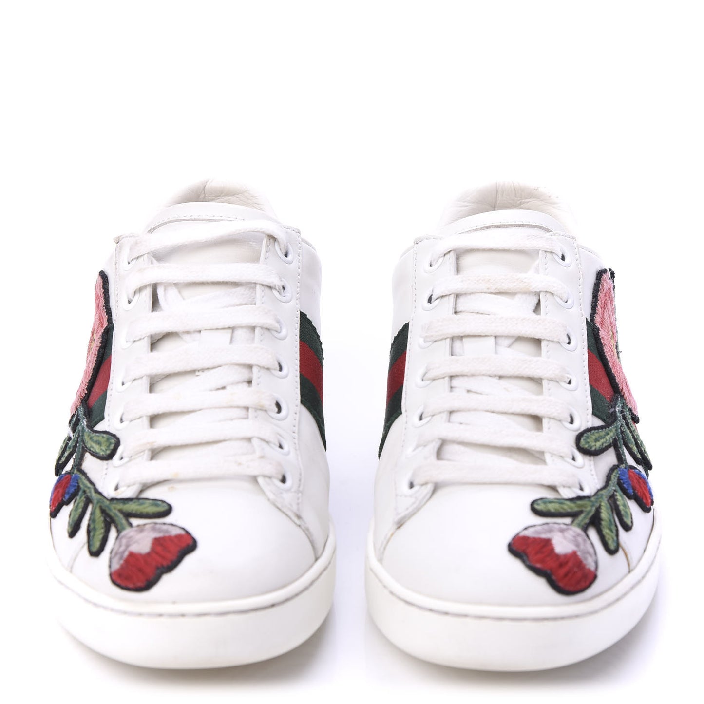 Calfskin Web Floral Embroidered Womens Ace Sneakers 36 White