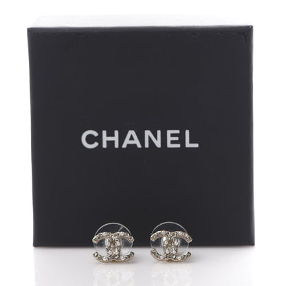 Chanel Pearl Crystal CC Charms Stud Earrings Light Gold 5 of 5