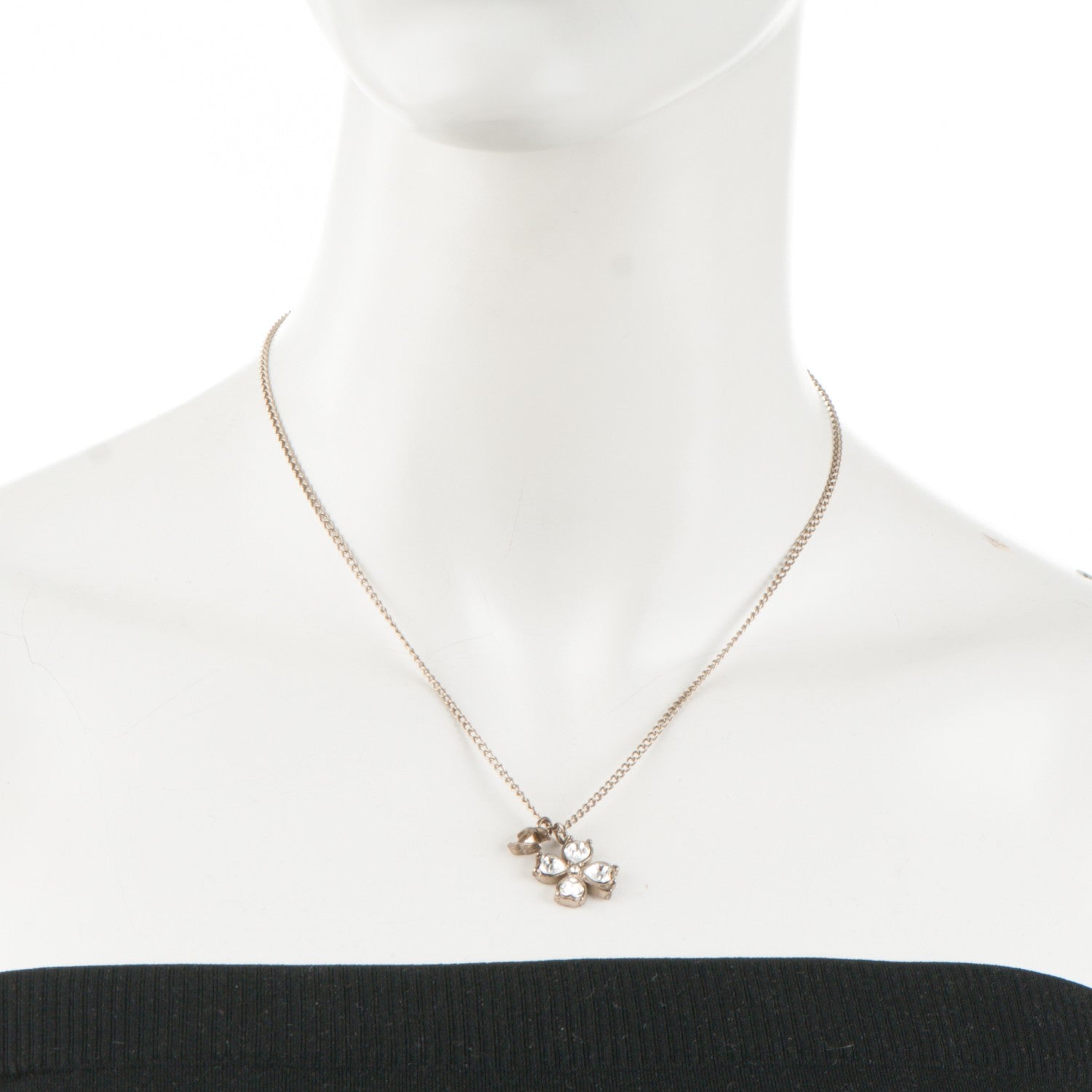 Chanel Crystal CC Four Leaf Clover Pendant Necklace Gold 2 of 5