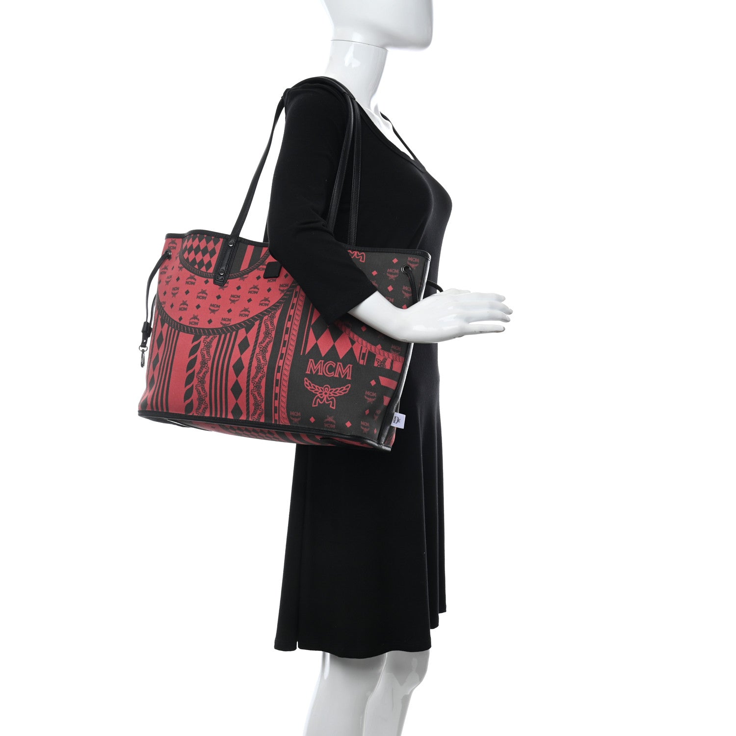 MCM Visetos Medium Project Reversible Shopper Tote Ruby Red Black 2 of 17