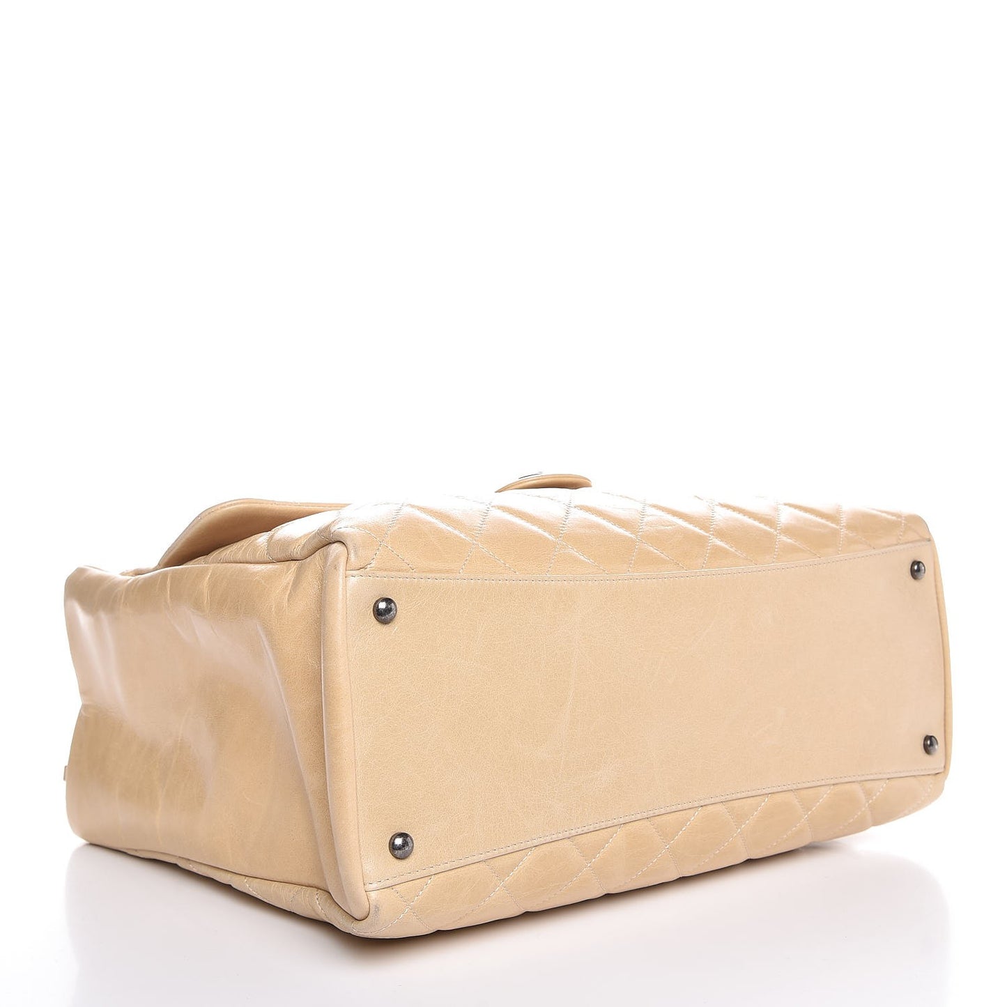 Calfskin Quilted Large Front Flap Tote Beige