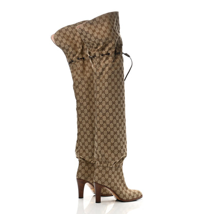 Gucci Monogram Over the Knee Boots 38.5 Beige Ebony 4 of 6