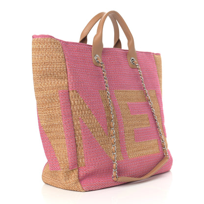 Chanel Woven Straw Raffia Logo Tote Pink Beige 3 of 11