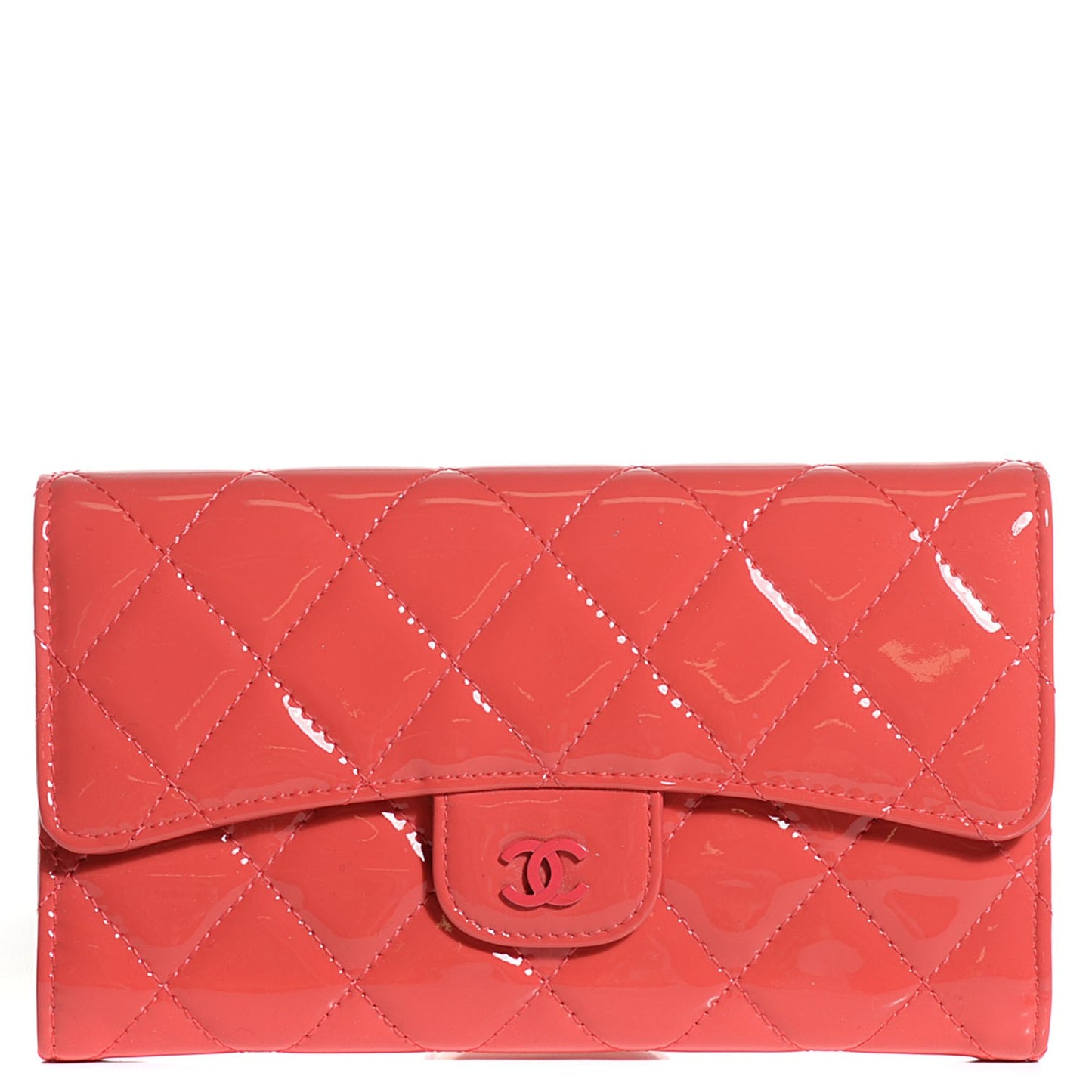Patent Quilted Large Flap Wallet Rose Fonce