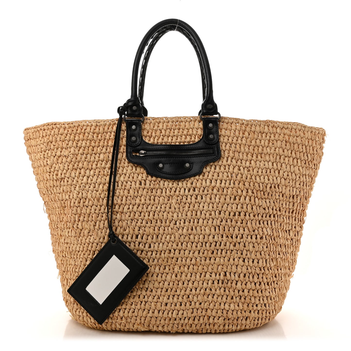 Raffia Woven Large Panier Tote Natural Black