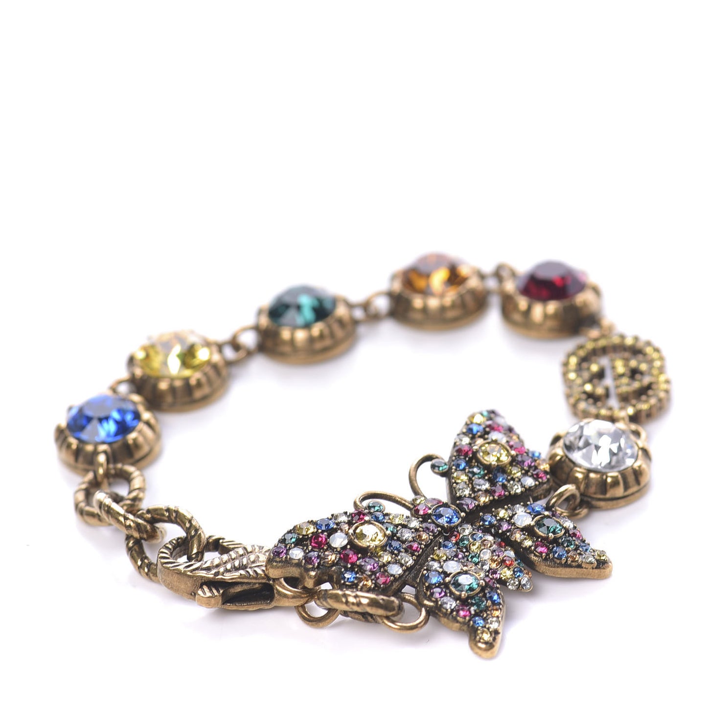 Crystal Butterfly Bracelet Aged Gold Multicolor