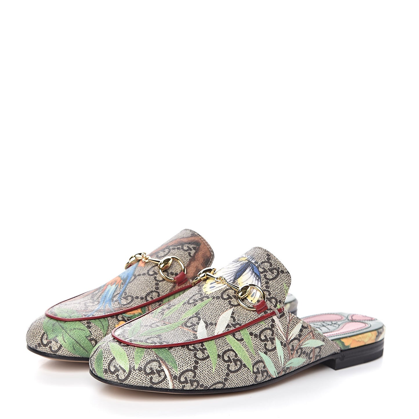 GG Supreme Monogram Tian Womens Princetown Slippers 34 Beige Ebony Multicolor