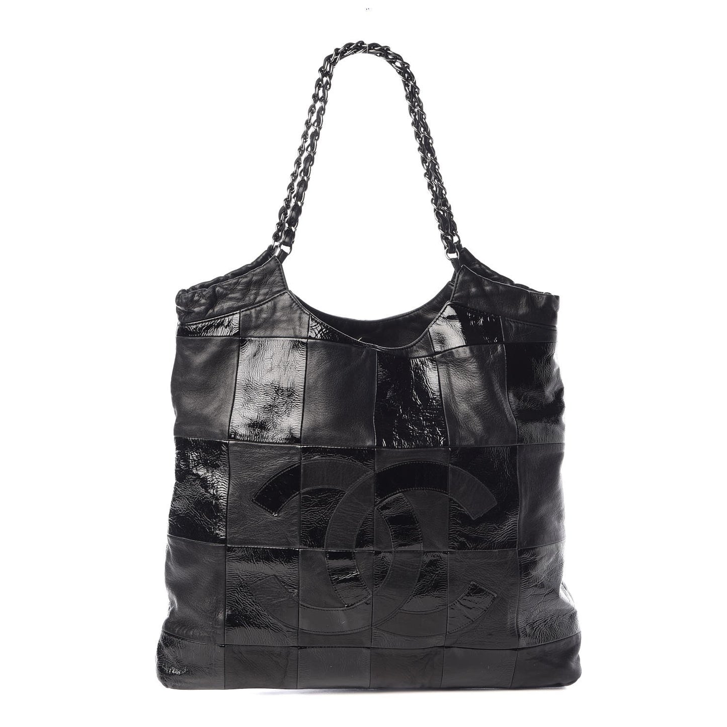 Patent Calfskin Patchwork Brooklyn Tote Black