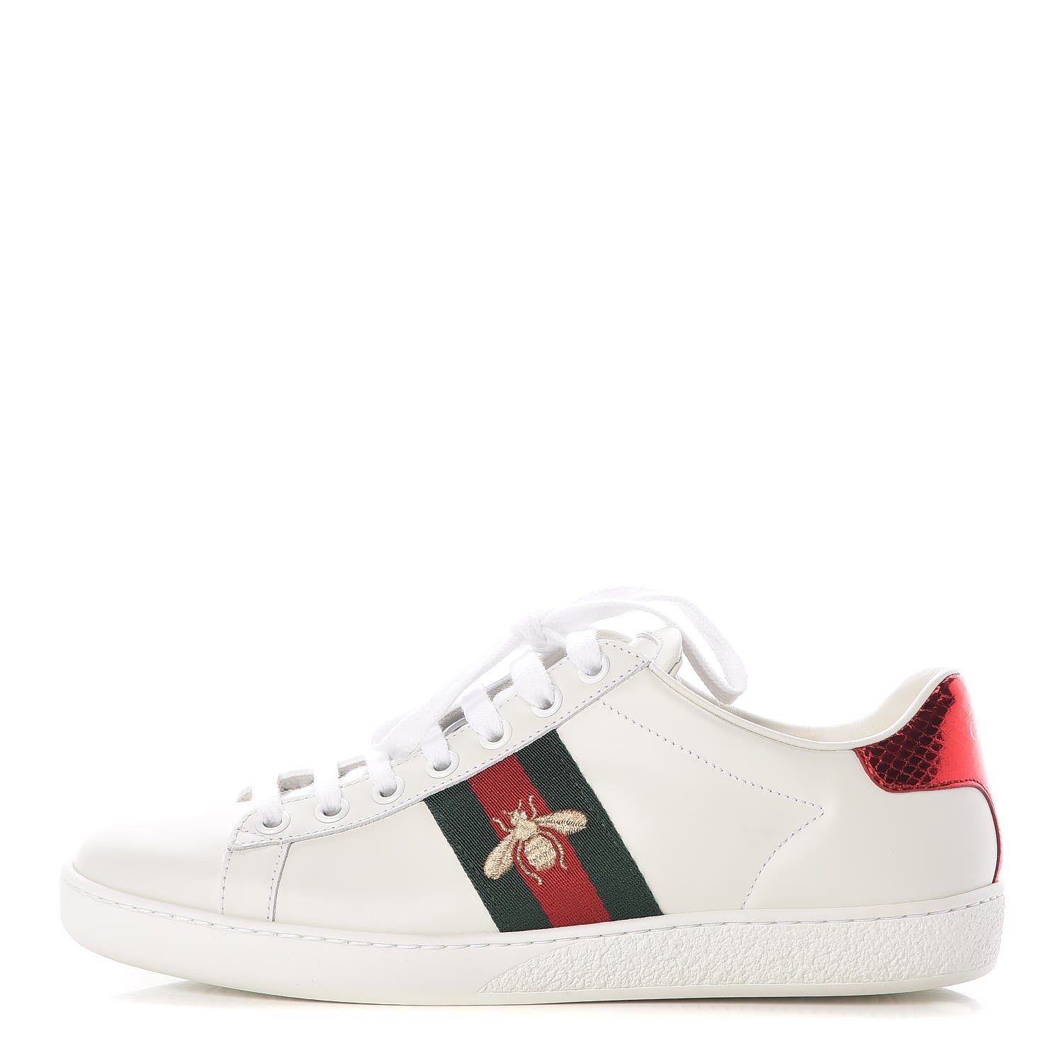 Gucci Calfskin Ayers Bee Embroidered Womens Ace Sneakers 36 White Green 1 of 11