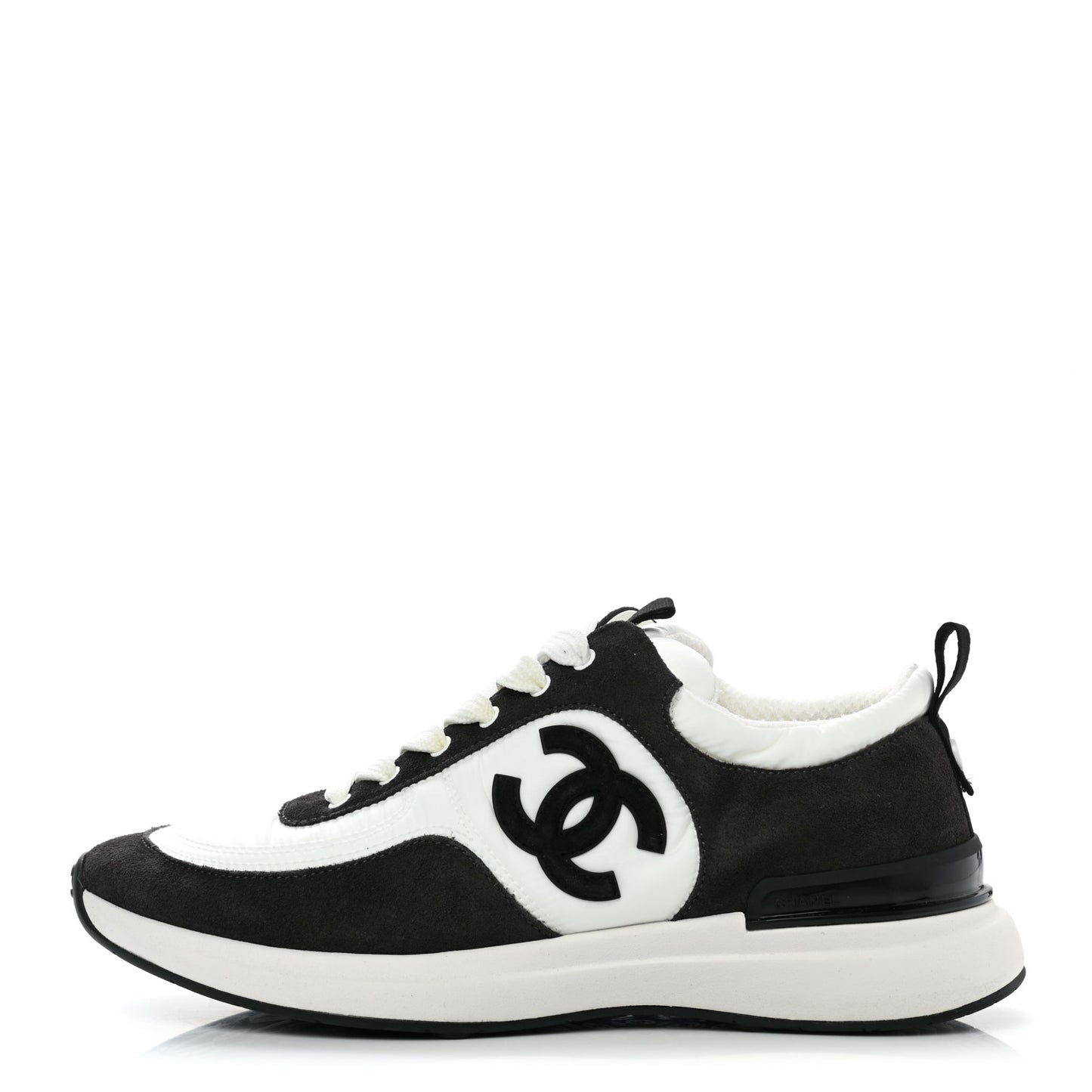 Nylon Suede Calfskin CC Sneakers 38 White Dark Grey