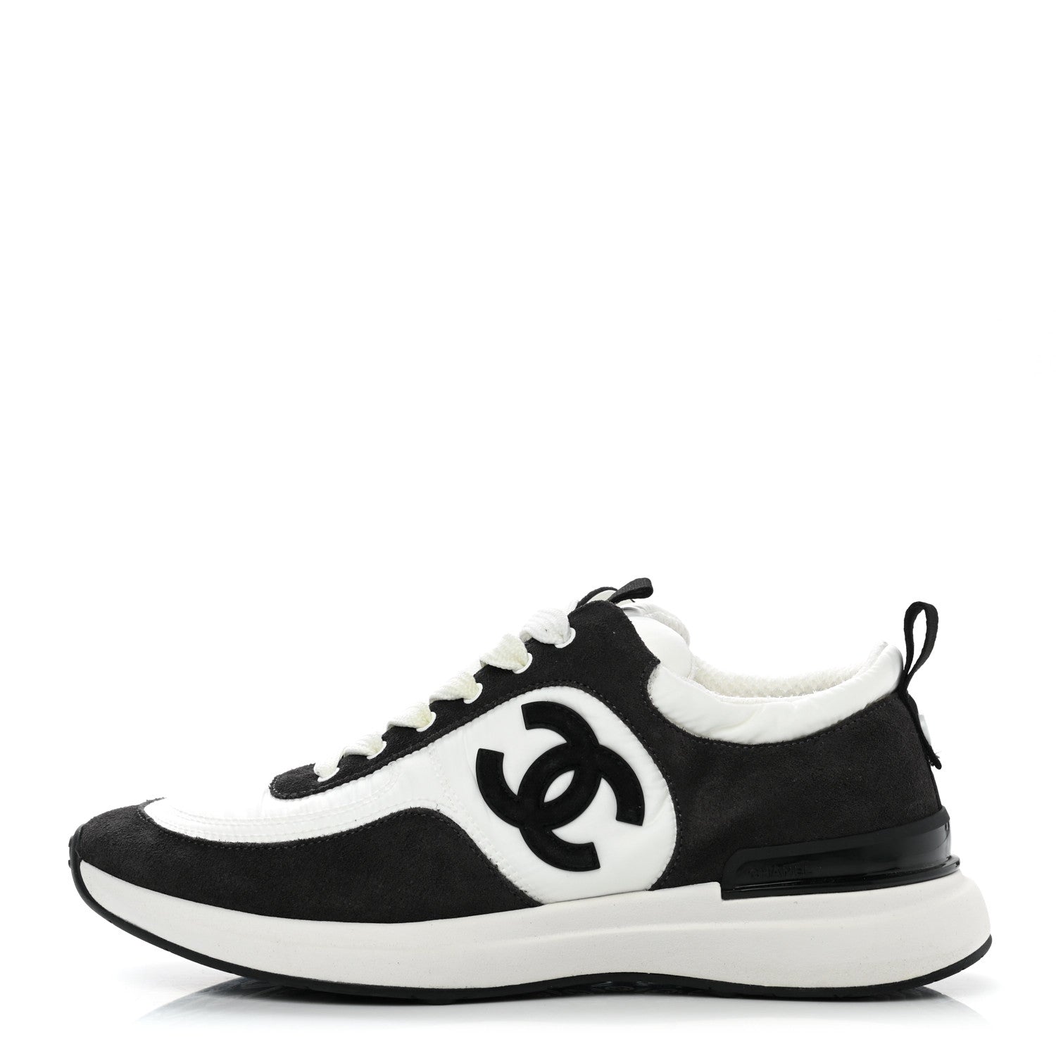 Chanel Nylon Suede Calfskin CC Sneakers 38 White Dark Grey 1 of 7