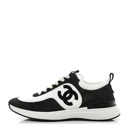 Chanel Nylon Suede Calfskin CC Sneakers 38 White Dark Grey 1 of 7