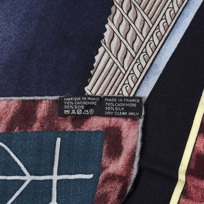Hermes Cashmere Silk Selle d'Officier En Grande Tenue Shawl 140 Marine Petrole Ciel 2 of 3