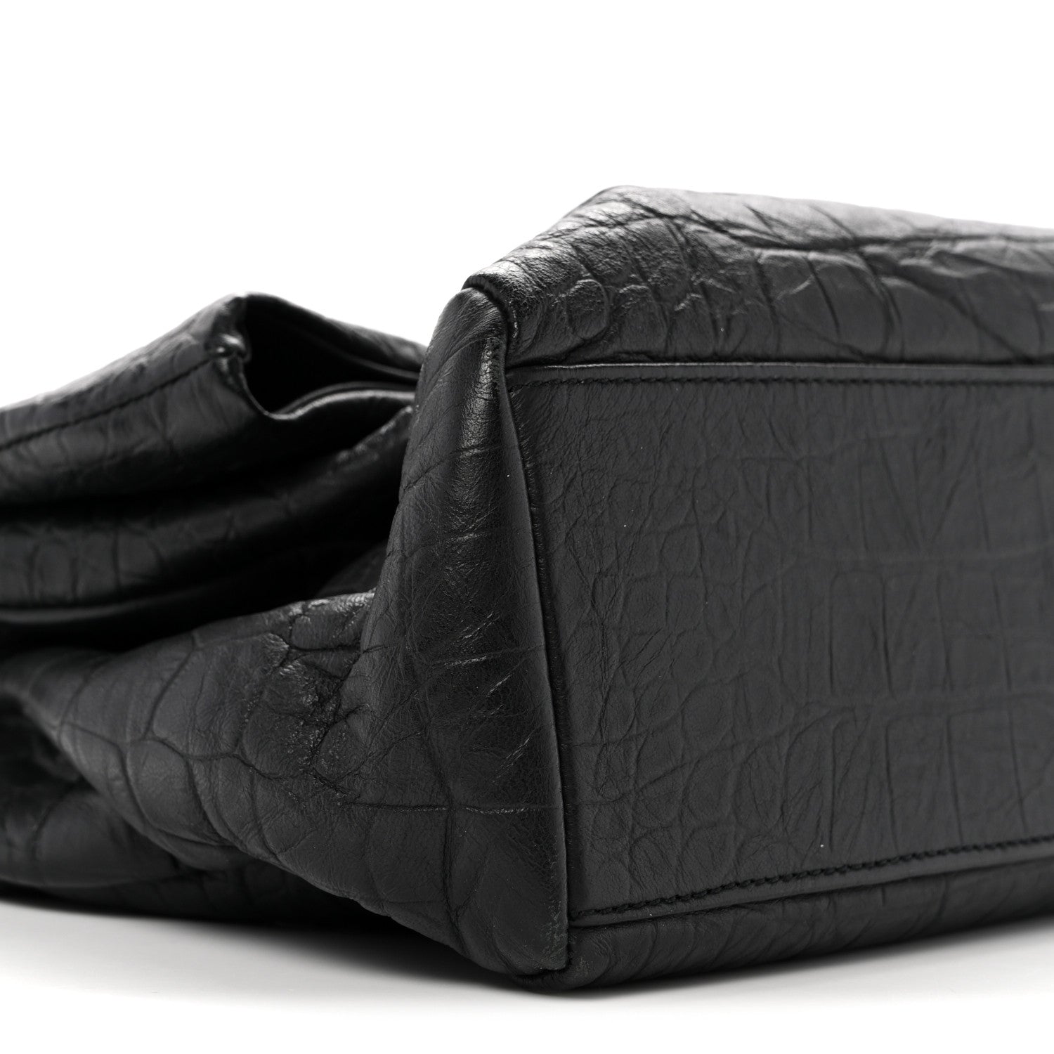 Saint Laurent Calfskin Crocodile Embossed Medium West Hollywood Monogram Fold-Over Black 9 of 13