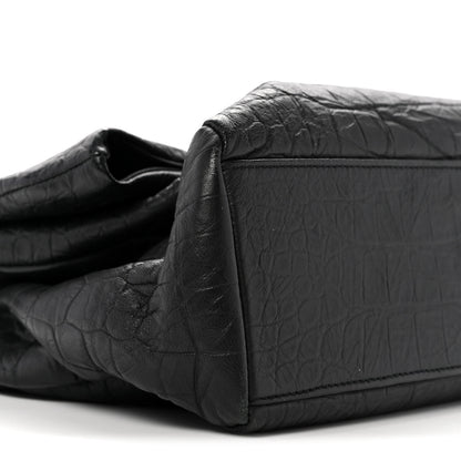 Saint Laurent Calfskin Crocodile Embossed Medium West Hollywood Monogram Fold-Over Black 9 of 13