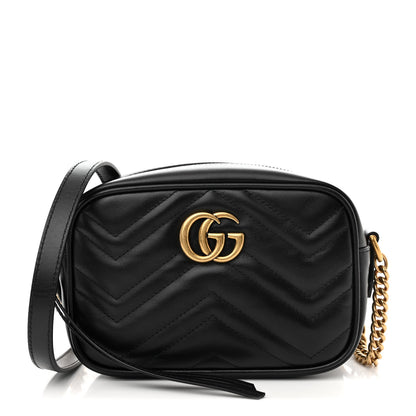 Gucci Calfskin Matelasse Mini GG Marmont Chain Shoulder Bag Black 1 of 10
