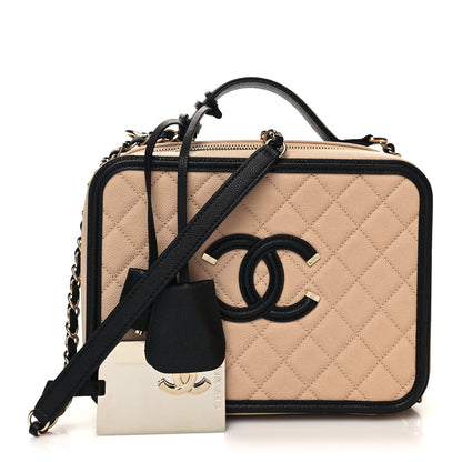 Chanel Caviar Quilted Large CC Filigree Vanity Case Beige Black 1 of 12