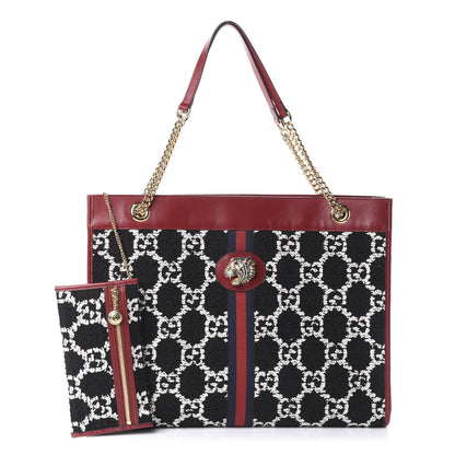 Gucci Tweed GG Monogram Large Rajah Chain Tote Romantic Cherry Black White 1 of 8