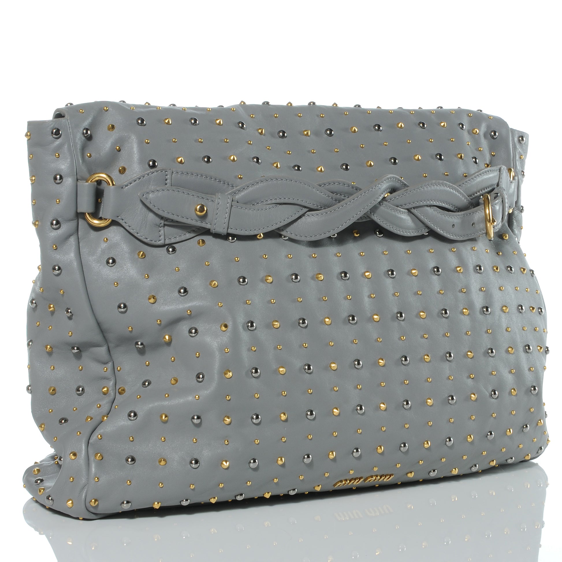 Miu Miu Soft Calf Studded Pochette Bag Nube 3 of 10