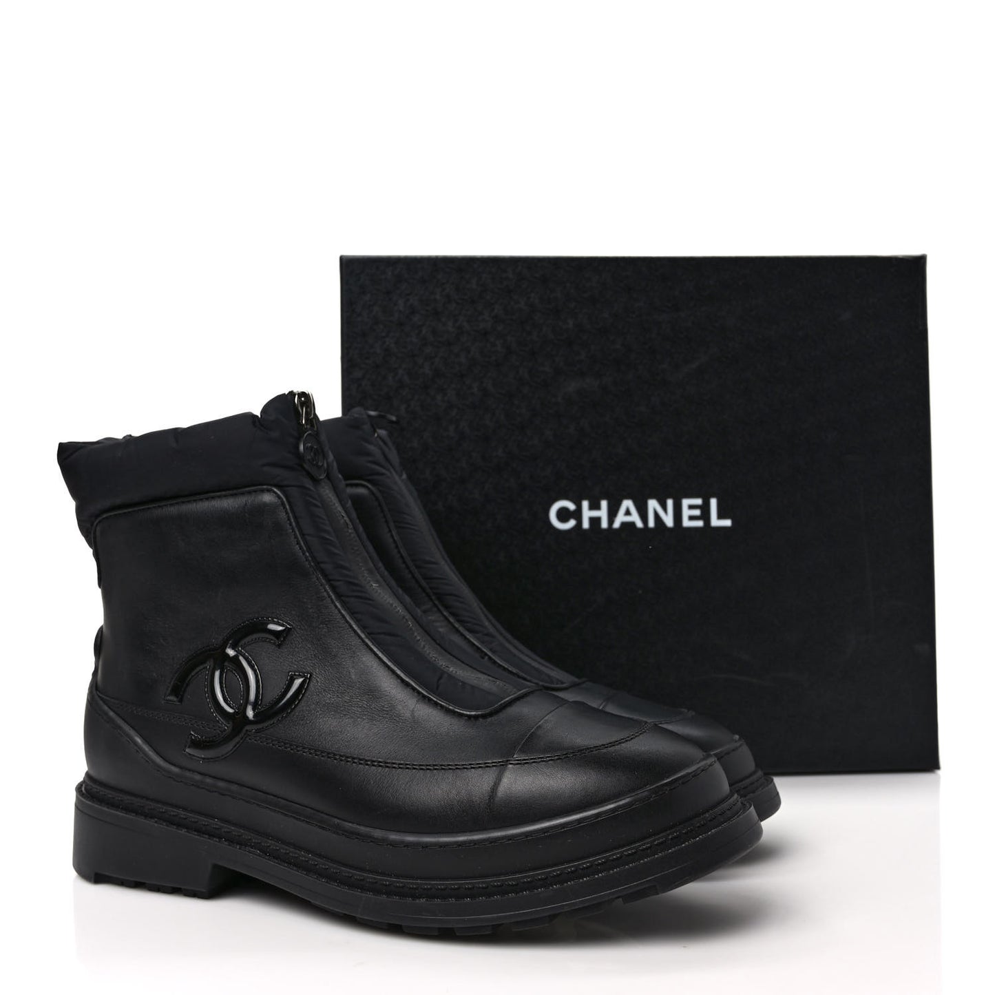 Calfskin Nylon CC Ankle Snow Boots 40 Black