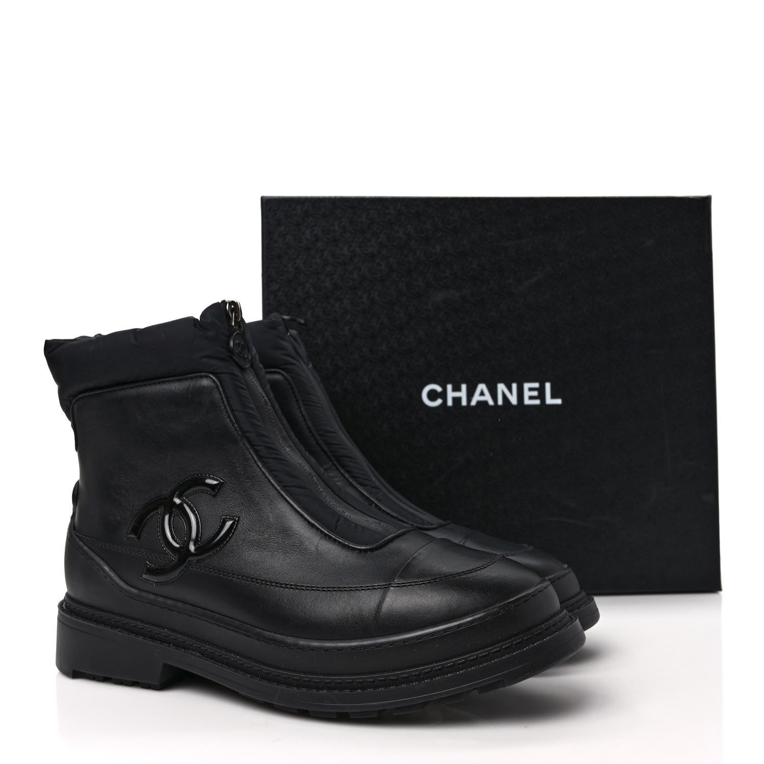 Chanel Calfskin Nylon CC Ankle Snow Boots 40 Black 10 of 10