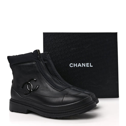 Chanel Calfskin Nylon CC Ankle Snow Boots 40 Black 10 of 10