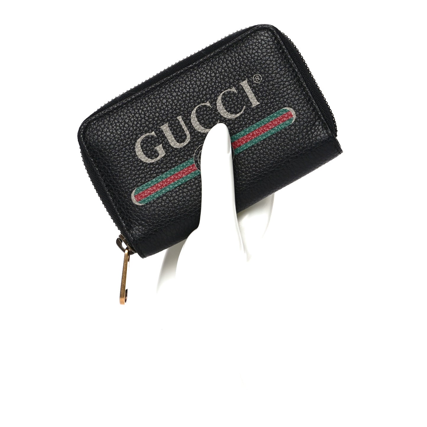 Calfskin Logo Zip Around Card Case Black