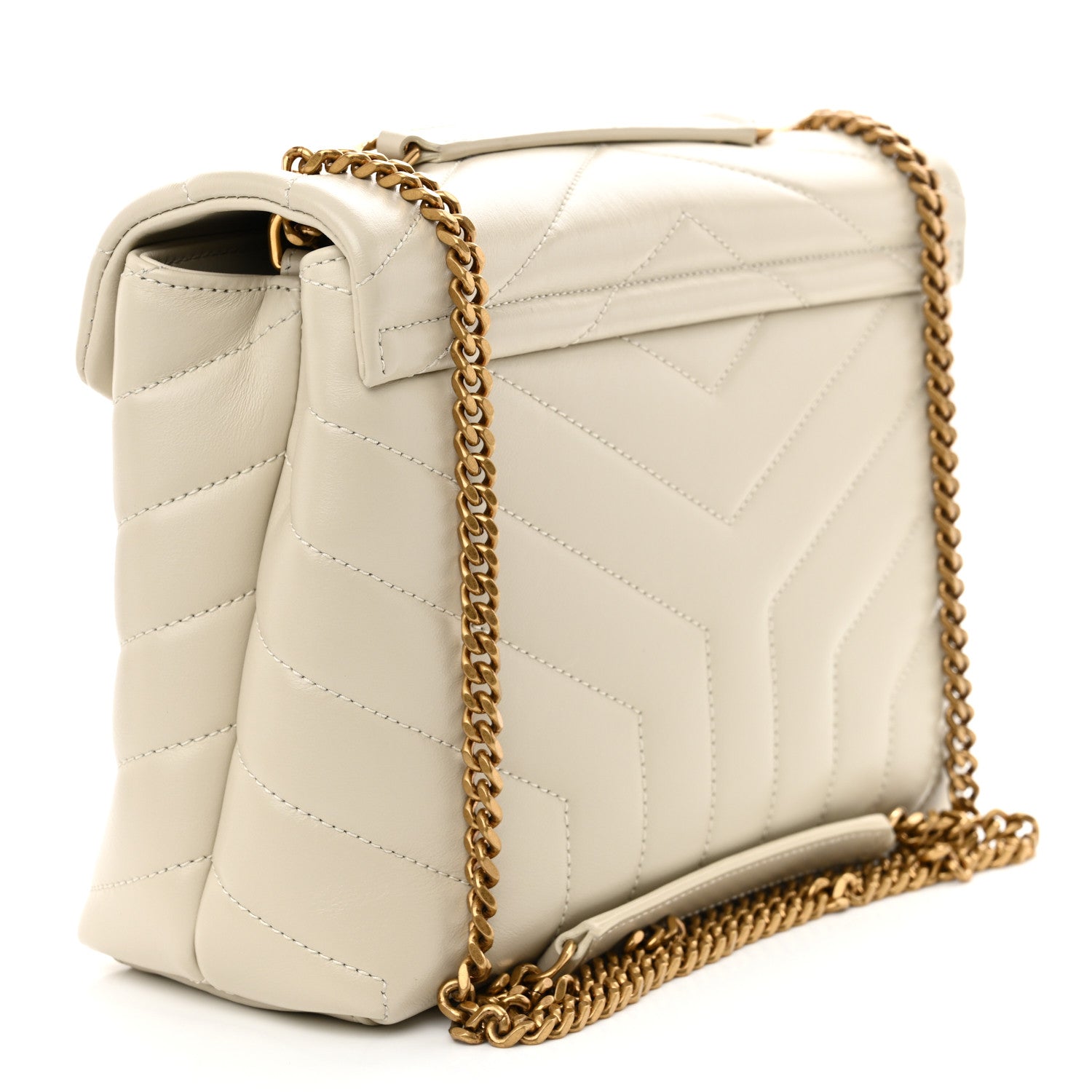 Saint Laurent Calfskin Y Quilted Monogram Small Loulou Chain Satchel Crema Soft 3 of 10