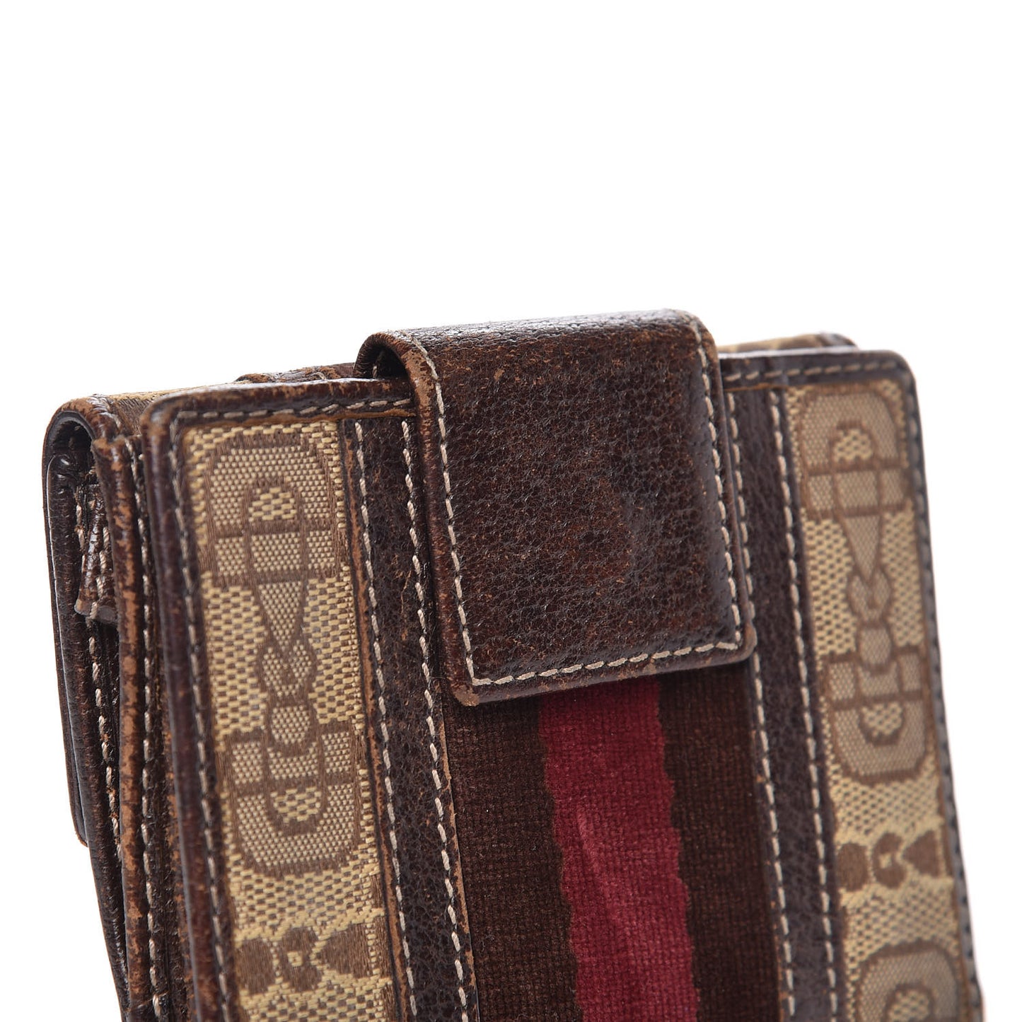 Horsebit Canvas Treasure Compact Wallet Dark Brown