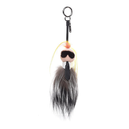 Fendi Fox Mink Goat Fur Mini Karlito Bag Charm White Black Flamingo 1 of 4