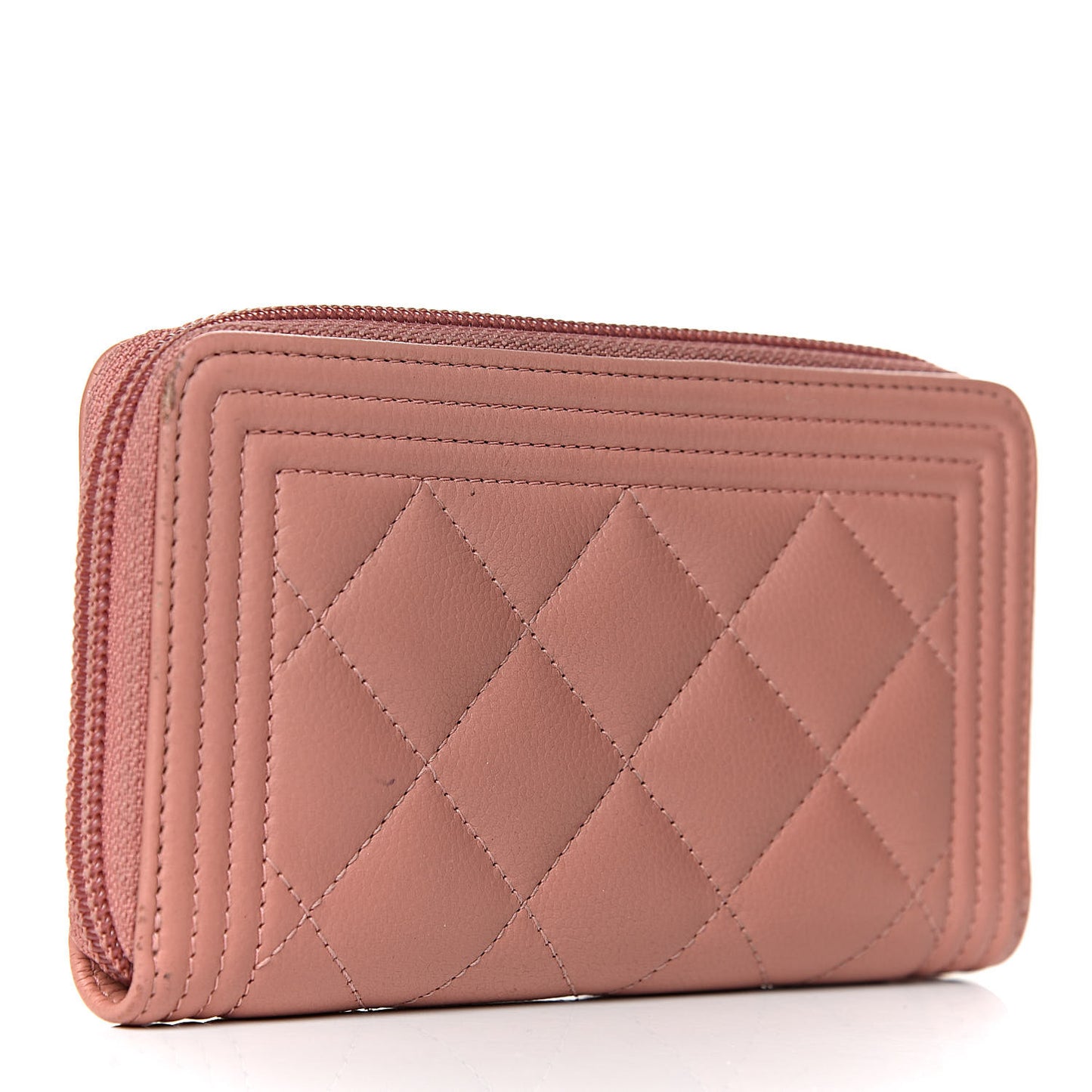 Caviar Quilted Boy Small Zip Around Wallet Pink