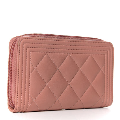 Chanel Caviar Quilted Boy Small Zip Around Wallet Pink 3 of 14