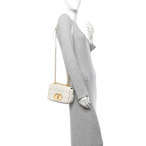 Calfskin Cannage Small Caro Bag Ivory