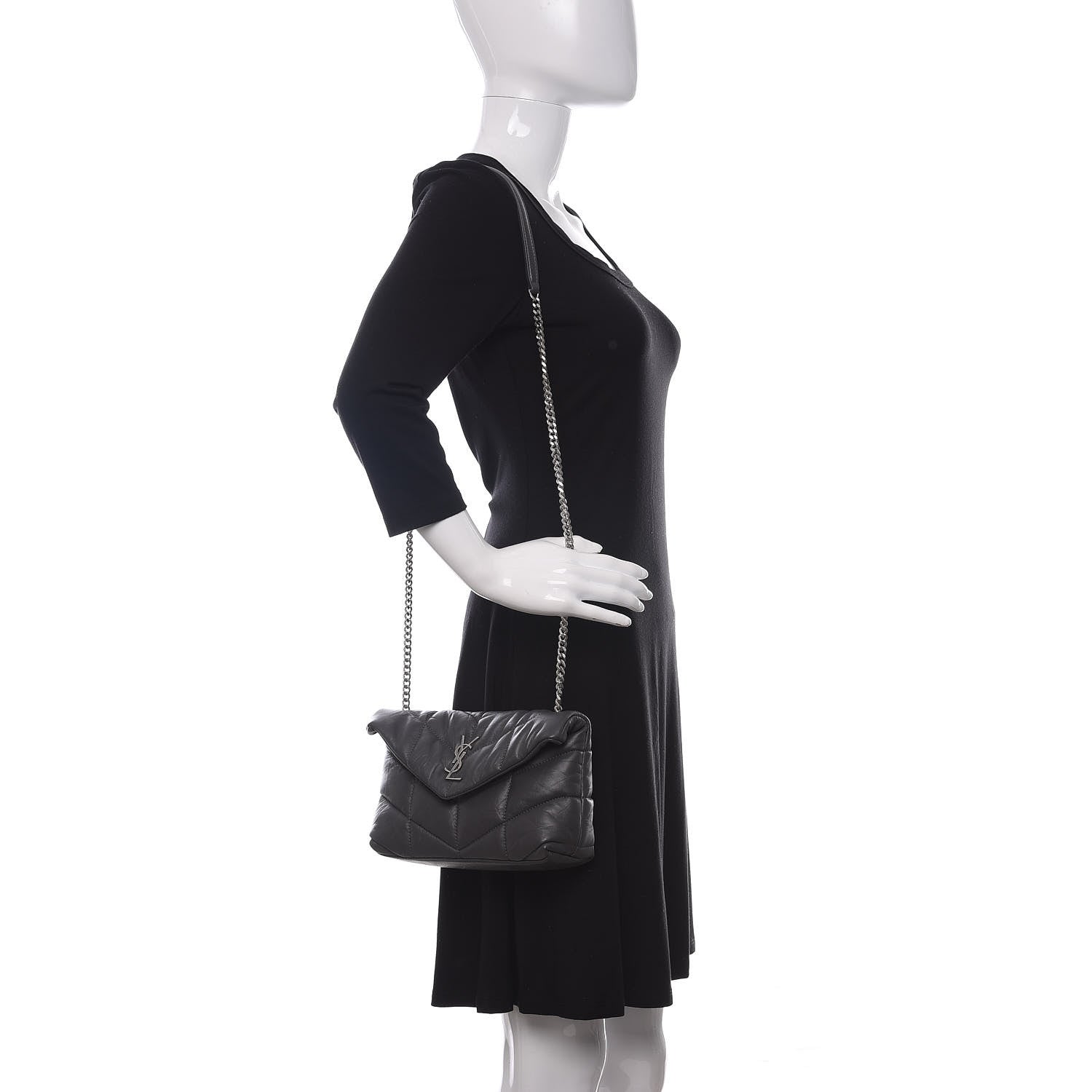 Saint Laurent Lambskin Quilted Toy Loulou Puffer Monogram Chain Satchel Storm 2 of 9