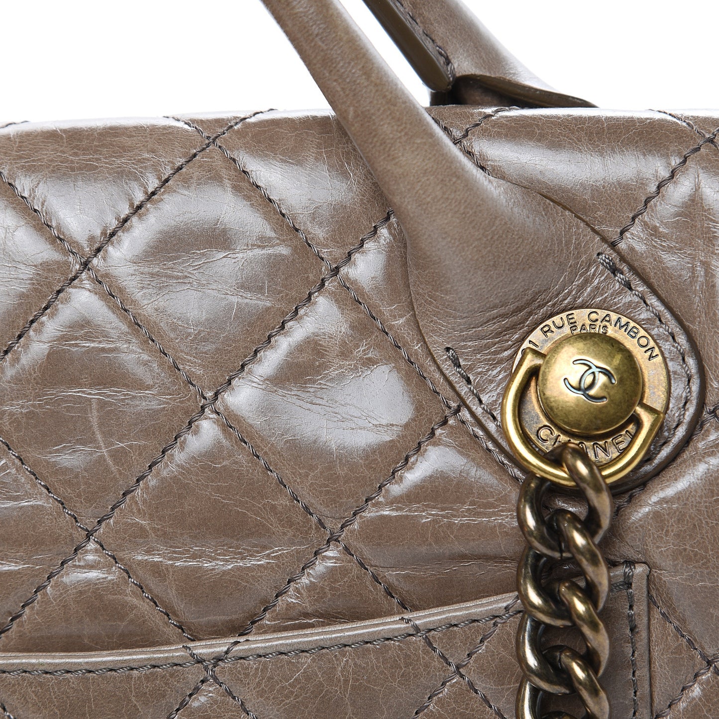 Glazed Calfskin Castle Rock Medium Flap Dark Beige