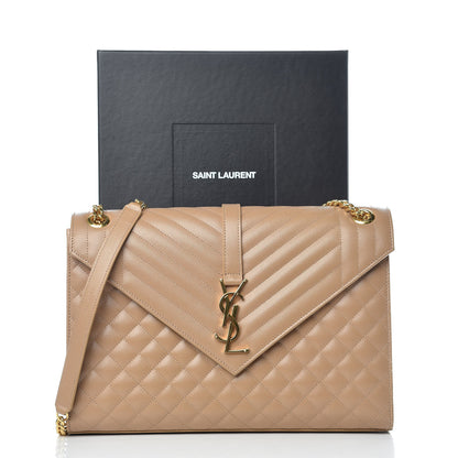 Saint Laurent Grain De Poudre Mixed Matelasse Large Triquilt Monogram Satchel Cork 11 of 11
