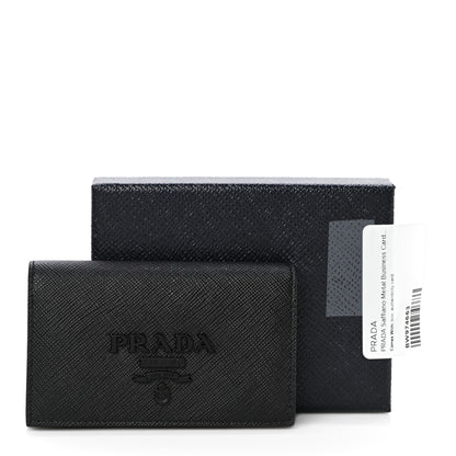 Prada Saffiano Shine Monochrome Metal Business Card Holder Black 10 of 10