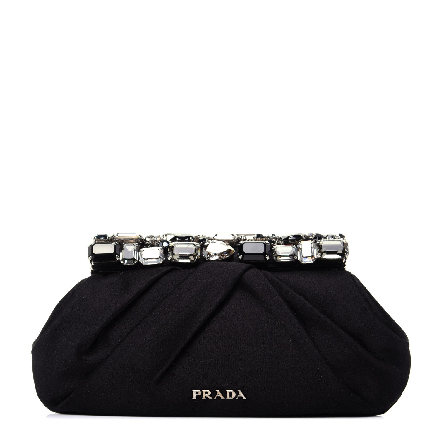 Prada Satin Stones Clutch Black 1 of 12