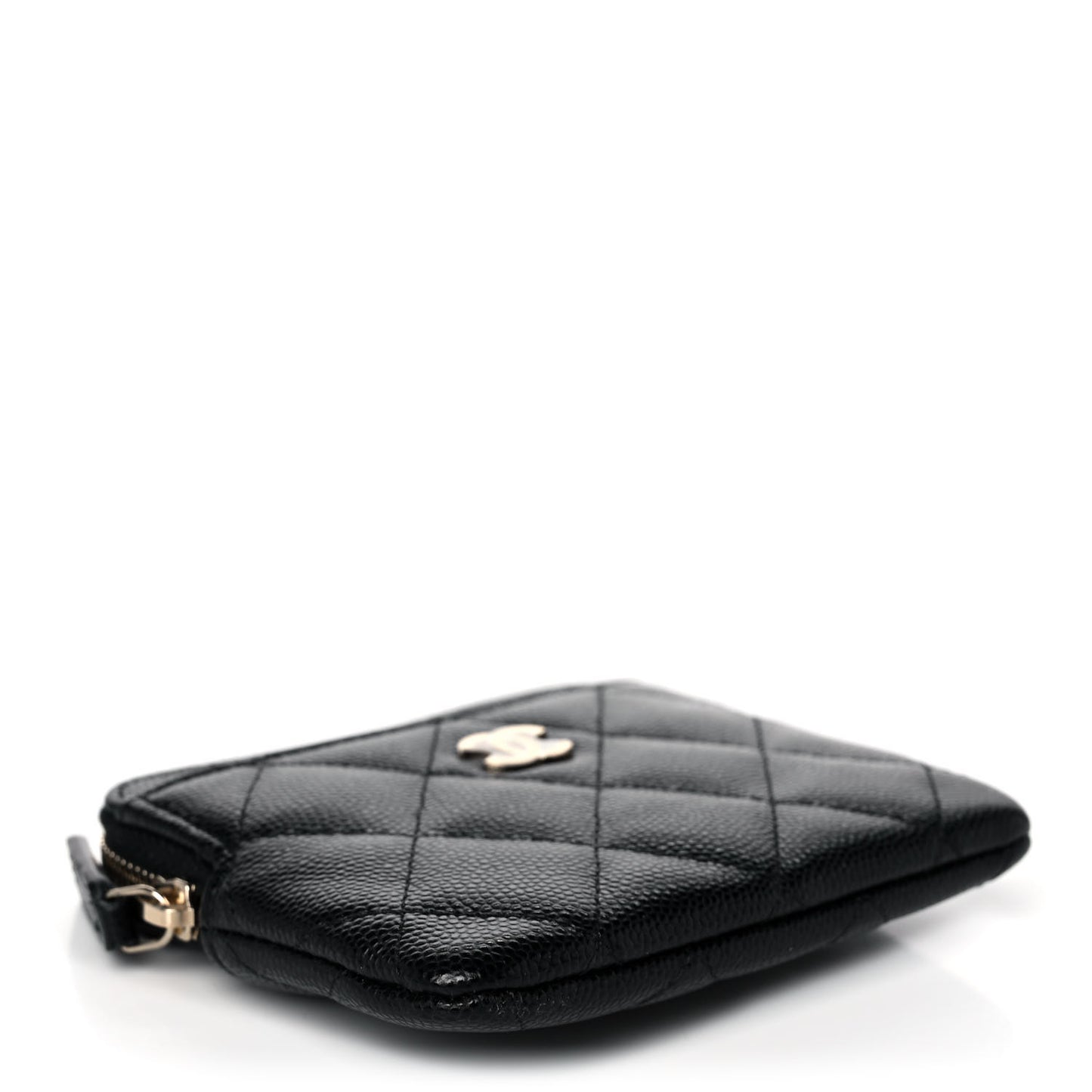 Caviar Quilted Zip Card Holder Wallet Black