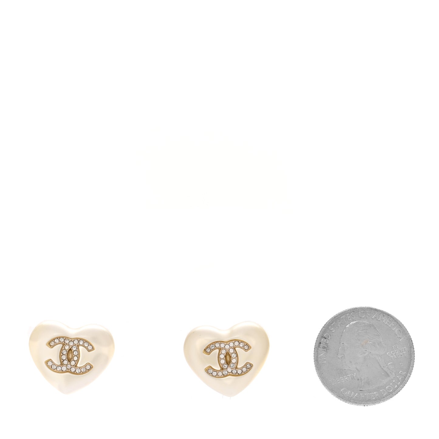 Pearl Crystal CC Heart Earrings Gold