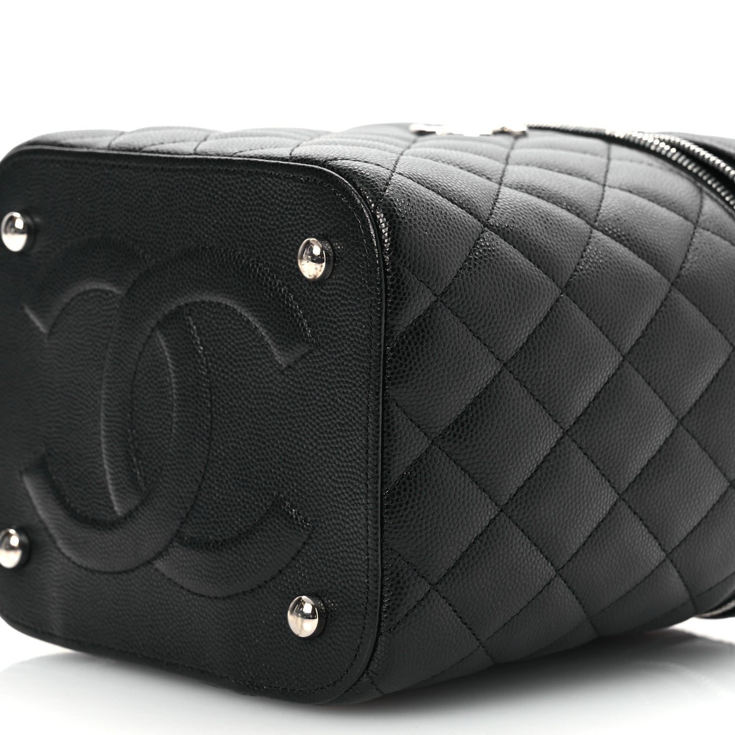 Caviar Quilted Small Top Handle Vanity Case With Chain Black