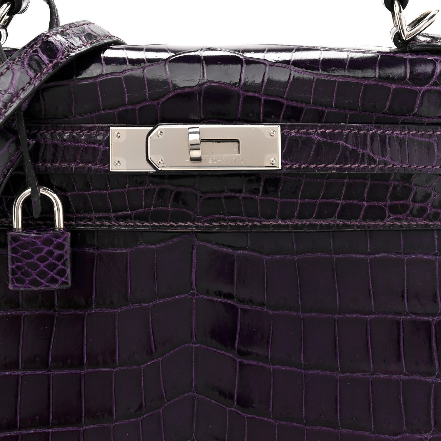 Hermes Shiny Niloticus Crocodile Kelly Sellier 28 Amethyst 15 of 23