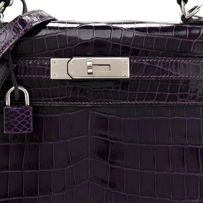 Hermes Shiny Niloticus Crocodile Kelly Sellier 28 Amethyst 15 of 23