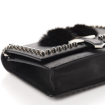 Fendi Vitello Elite Mink Fur Studded Karlito Tube Wallet on Chain Black 6 of 10