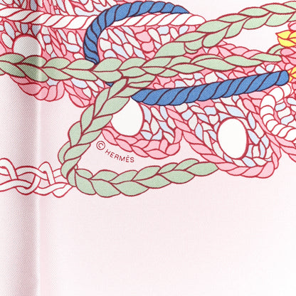 Hermes Silk Le Timbalier Scarf 90 Rose Pale Vert Amande 4 of 5